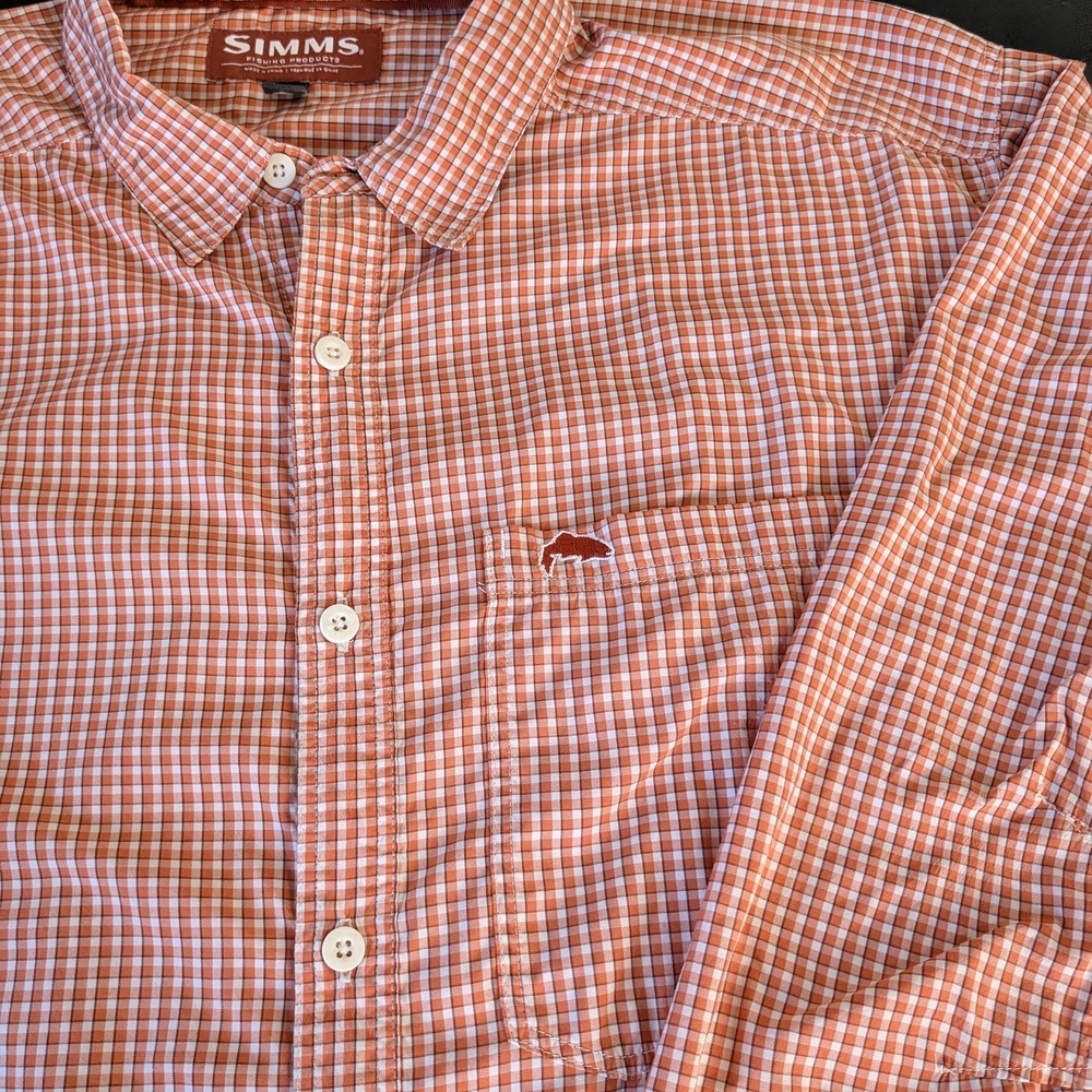 Simms Orange and White Gingham Button-Down Shirt - image 6